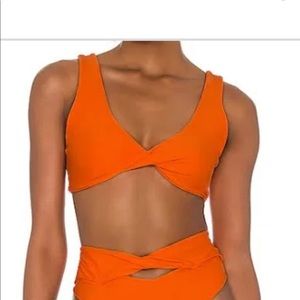 Lovewave Revolve Lotta Twist Front Bikini Swim Swimsuit Top Size S NWT Orange